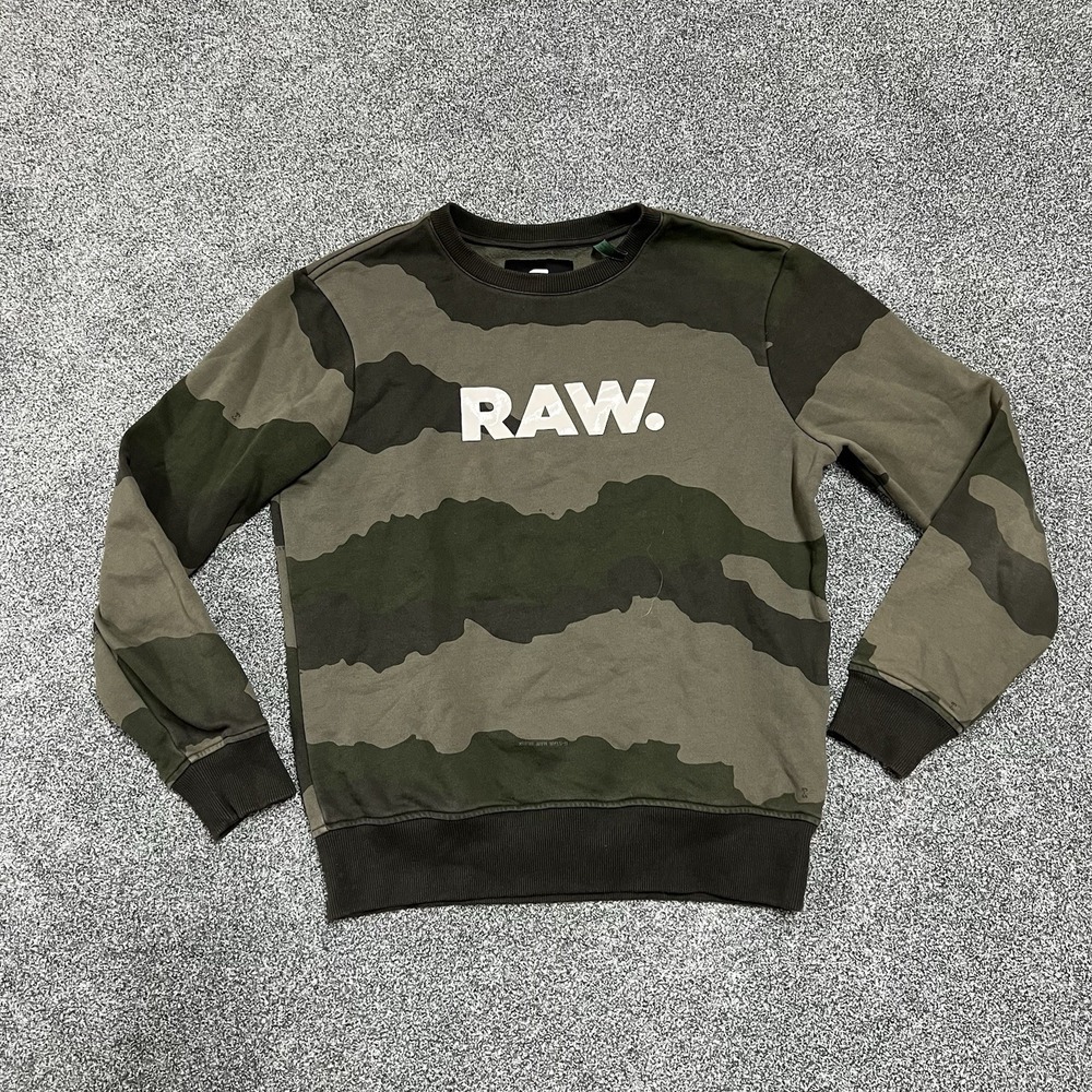 G Star RAW Sweatshirt Mens Medium Camo Crewneck Pullover Logo Graphic